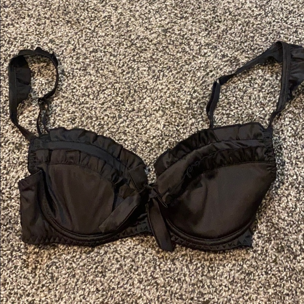 Silk black ruffle bra